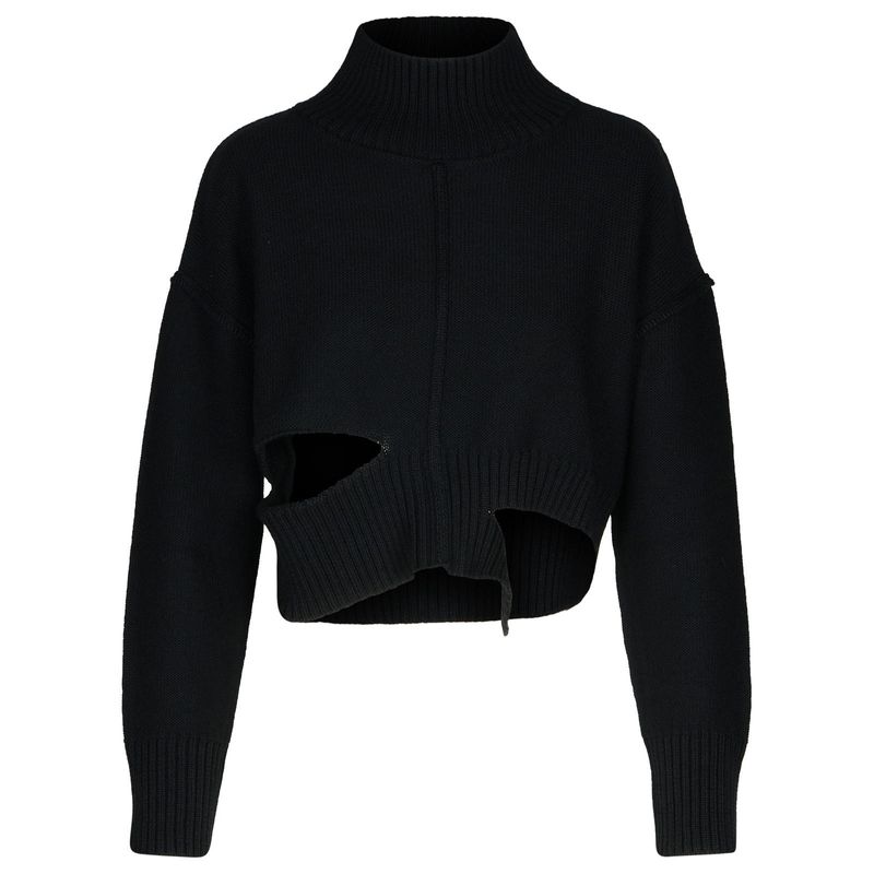 Mm6 Maison Margiela Black Virgin Wool Blend Turtleneck Sweater